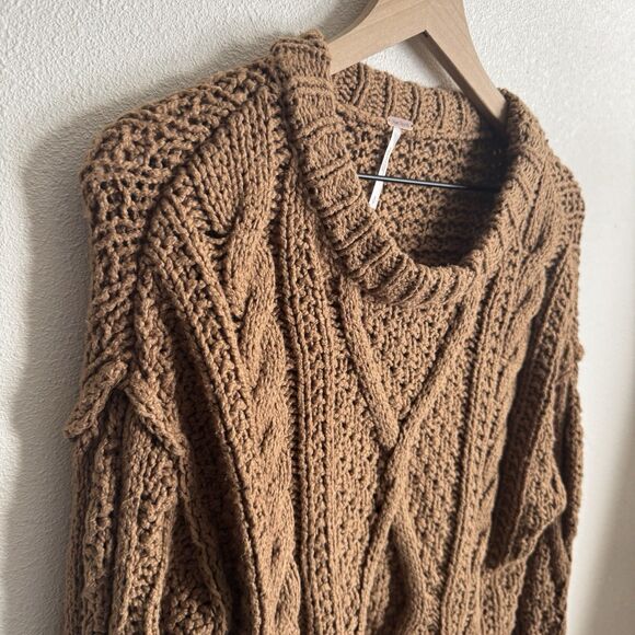 Free People Sweater Womens Small Brown Crop Chunky Knit Boho Hippie Festival - Picture 6 of 13